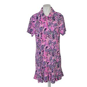 IBKUL Pink and Navy Floral-Print Athletic Dress